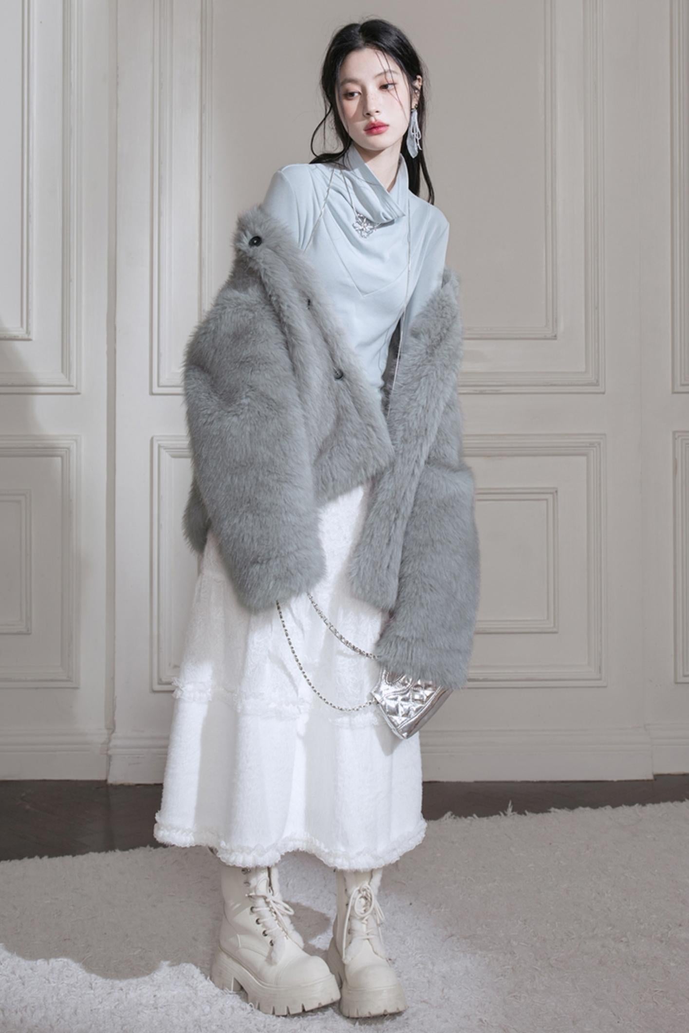 Frost Gray Reversible Fur Jacket
