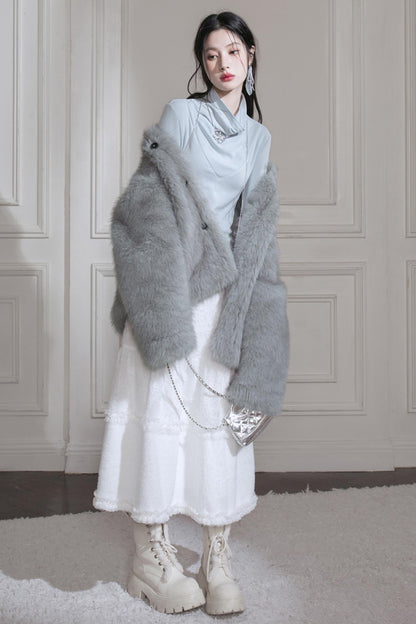 Frost Gray Reversible Fur Jacket