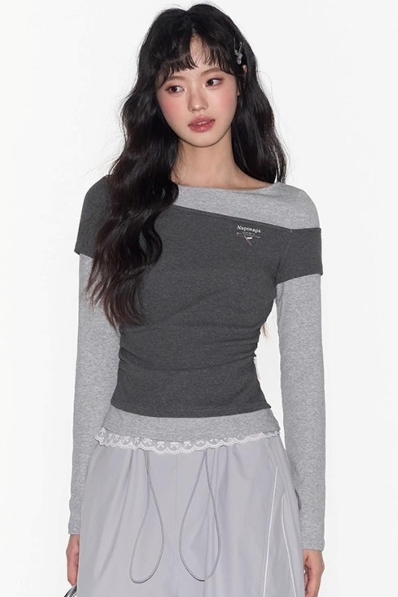 Slim Patchwork Long-sleeved Top