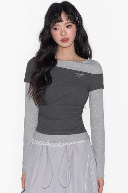 Slim Patchwork Long-sleeved Top