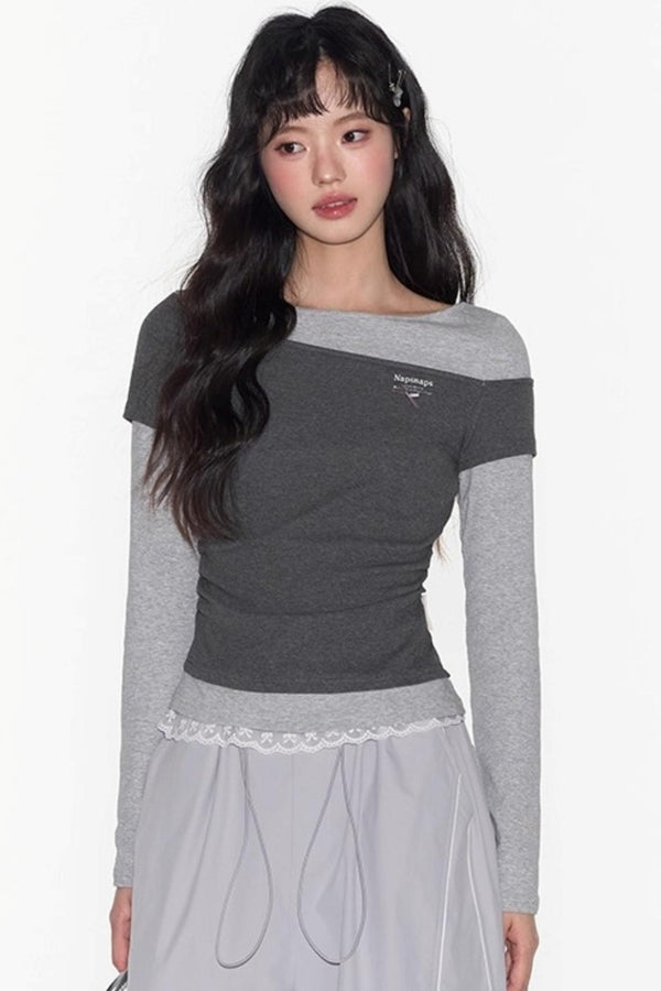 Slim Patchwork Long-sleeved Top