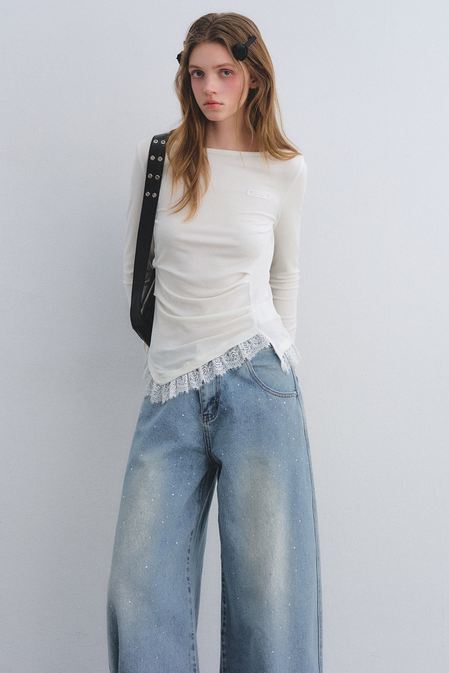 Spitzen-Patchwork-Taillierte Bluse