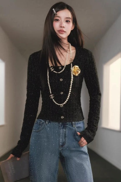 Silver Silk Retro Cardigan Top