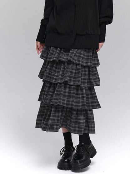 Long Artistic Plaid Skirt