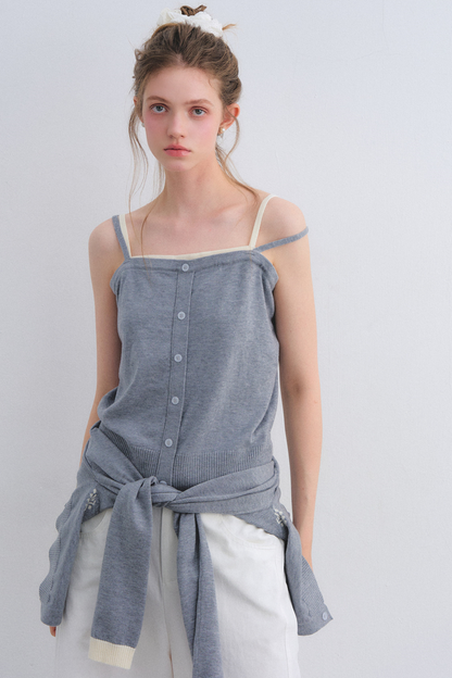 Gray Wool Knit Cardigan Set