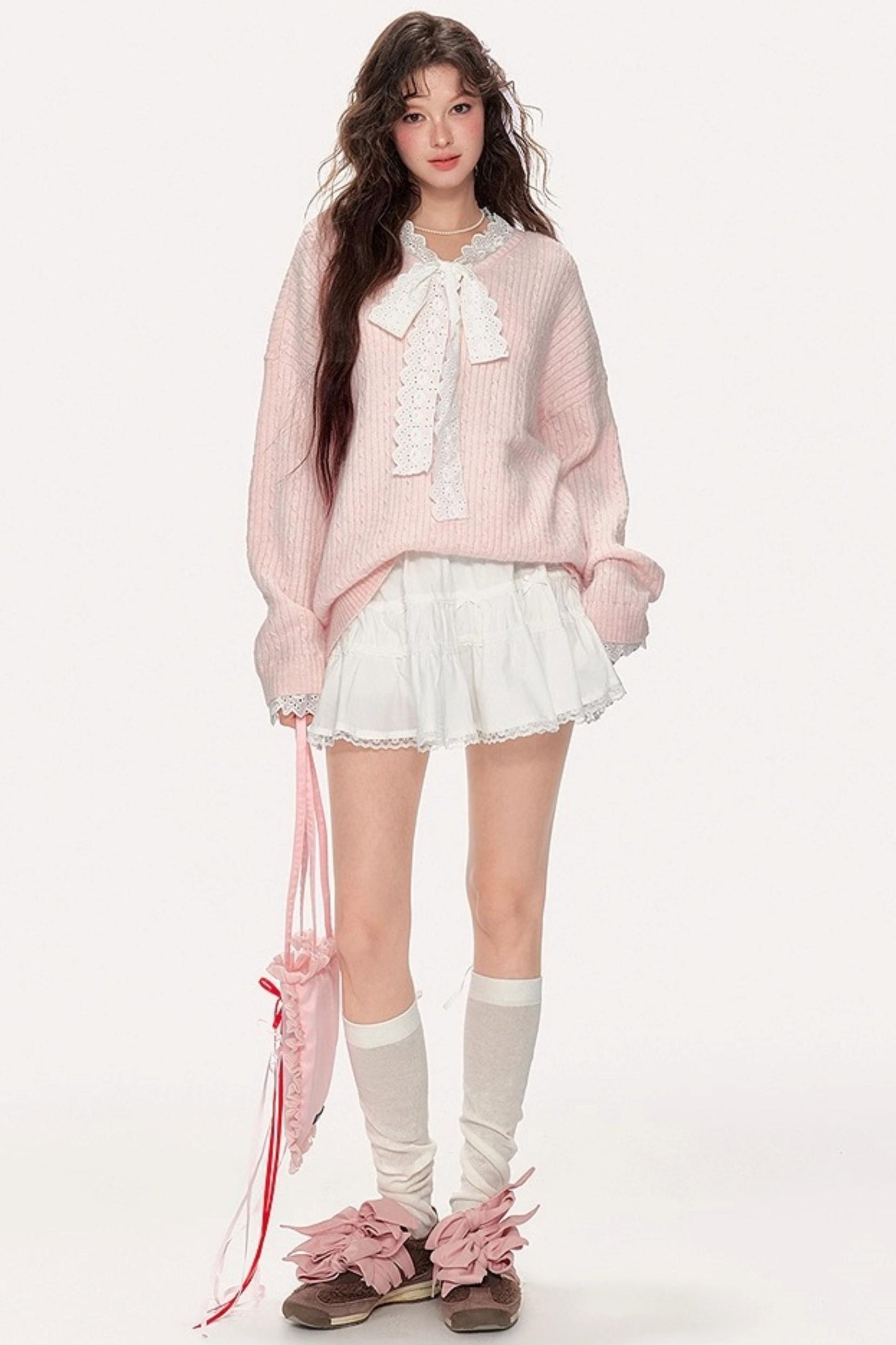 Sweet Lace V-Neck Sweater