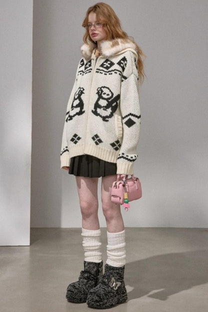 Detachable Fur Collar Knitted Cardigan