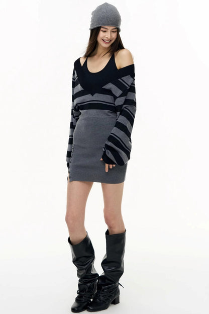 Striped Spliced Autumn Dress