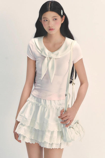 White Lace Tiered Midi Skirt