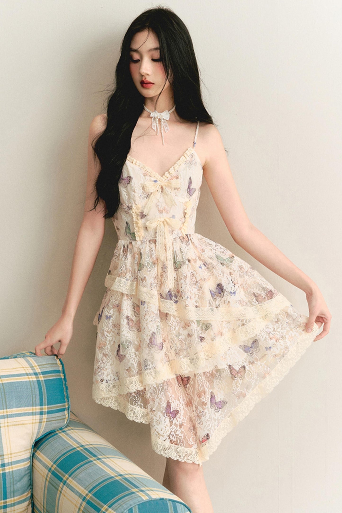 Butterfly Lace Halter Dress