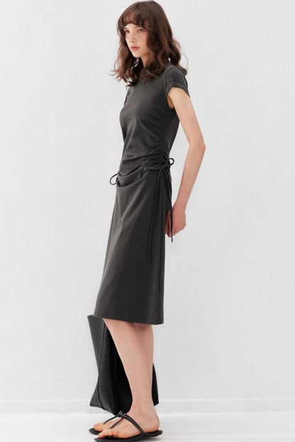 Drawstring Waist Slim Midi Dress
