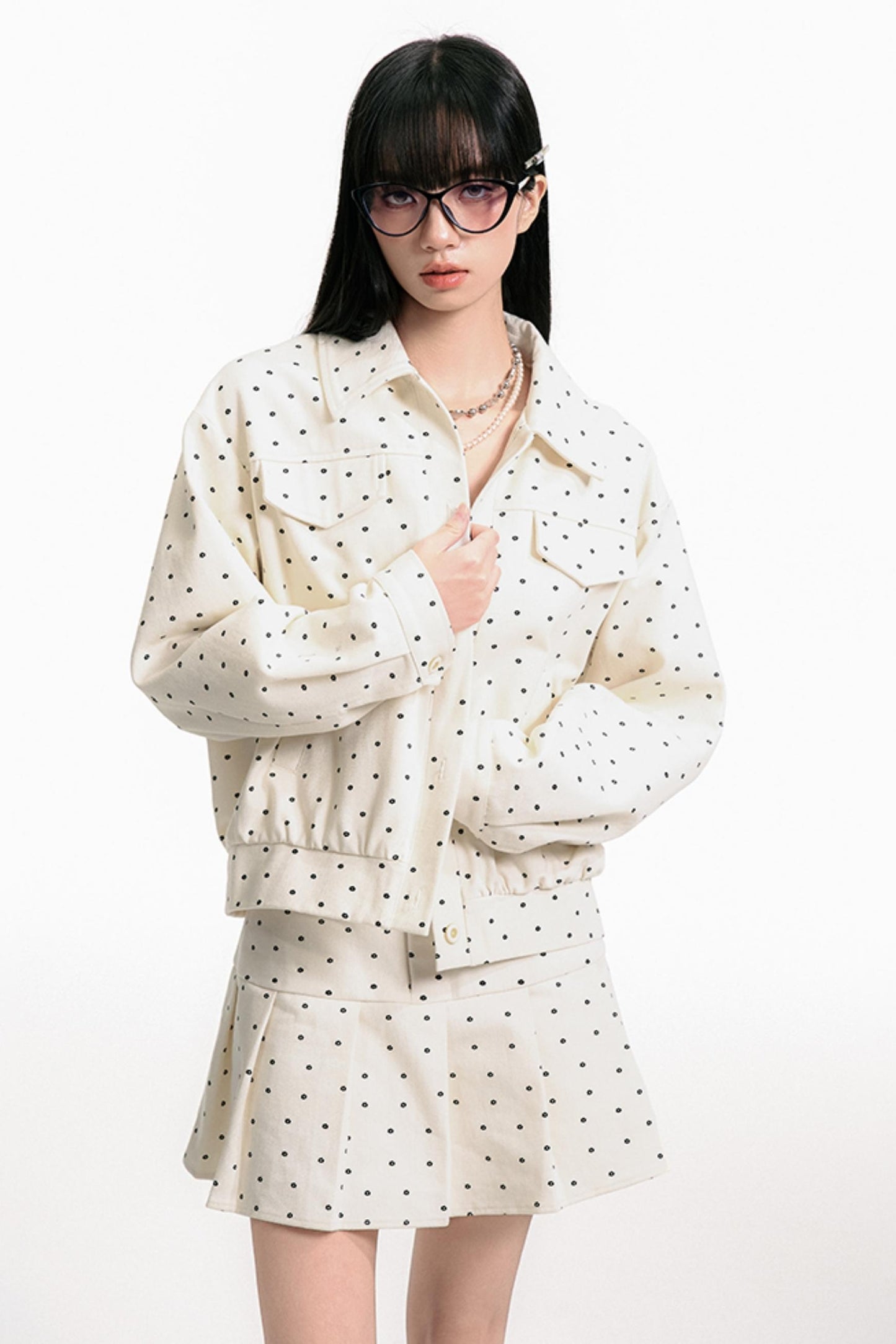 Floral Pleated Jacket Skirt Set-Up