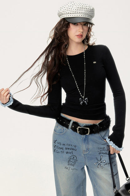 Simple Slimming Long-Sleeved T-Shirt