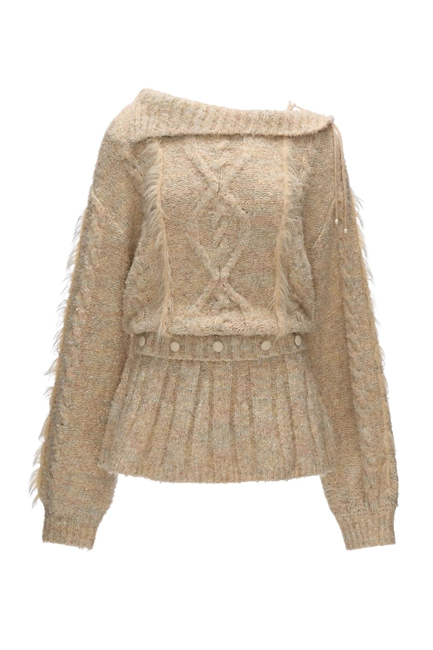 Lapel Tie Waist-Cinching Knit Sweater