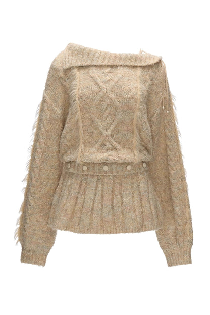 Lapel Tie Waist-Cinching Knit Sweater