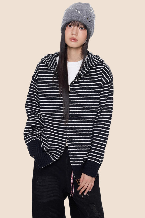 Color-Block Striped Knit Cardigan