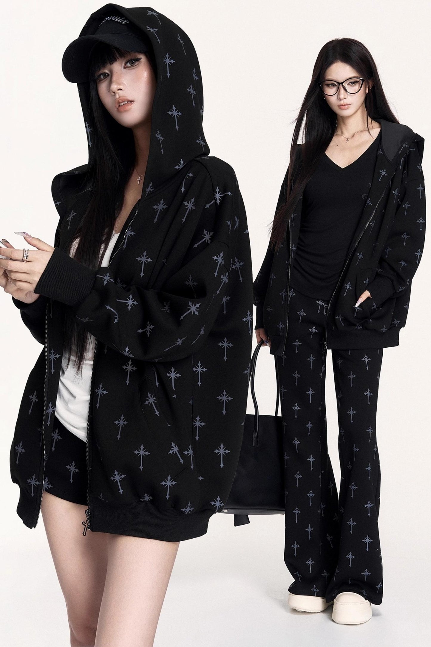 Hot Girl Hooded Sweatshirt Jacket Set-Up
