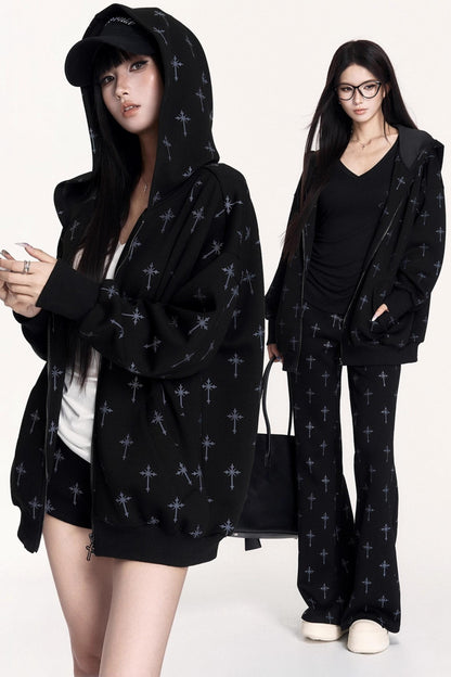 Hot Girl Hooded Sweatshirt Jacket Set-Up