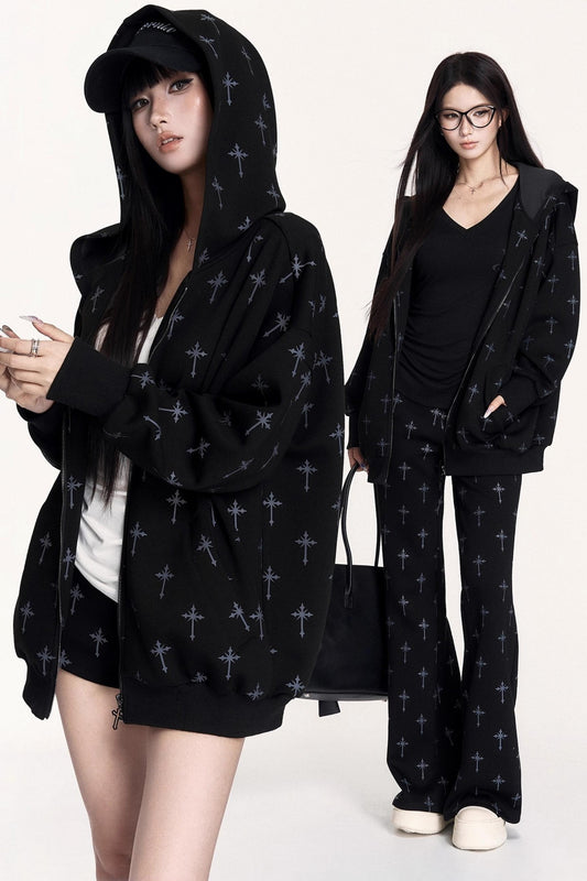 Hot Girl Hooded Sweatshirt Jacket Set-Up