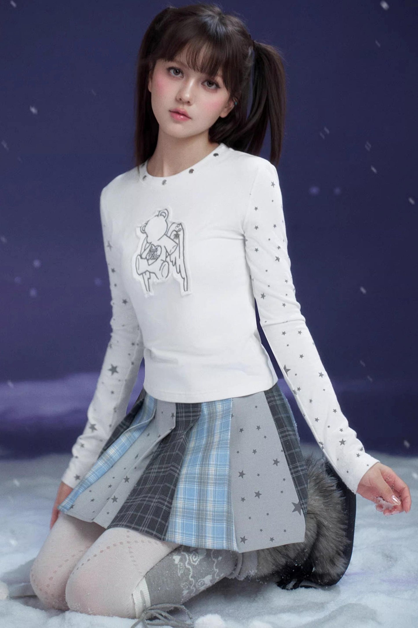 Blue-Gray Pleated Skirt