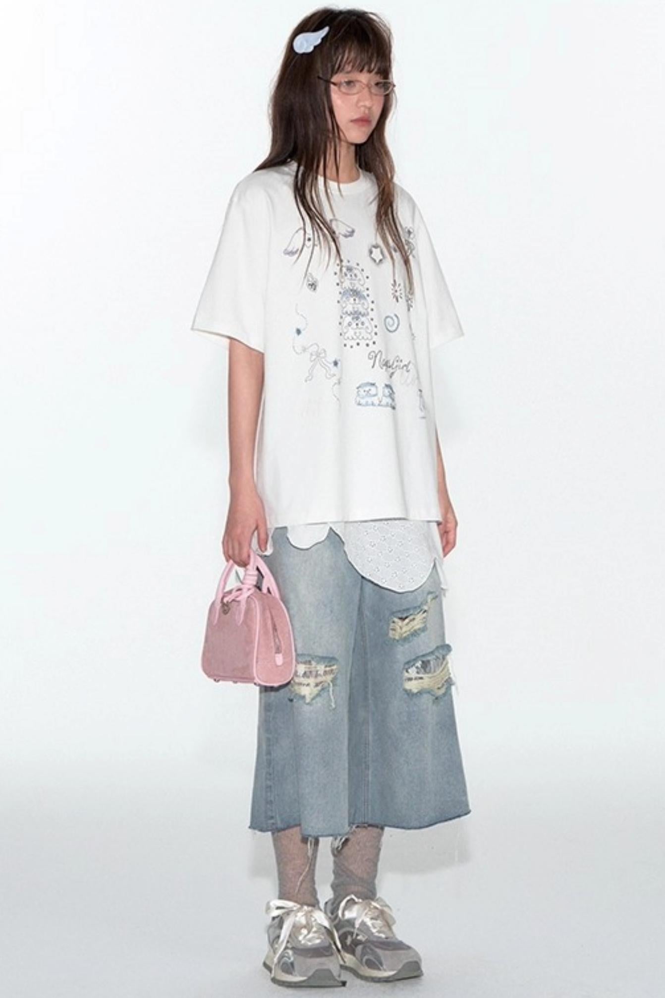 Summer Lace Ripped Wide-Leg Pants