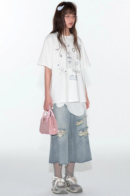 Summer Lace Ripped Wide-Leg Pants