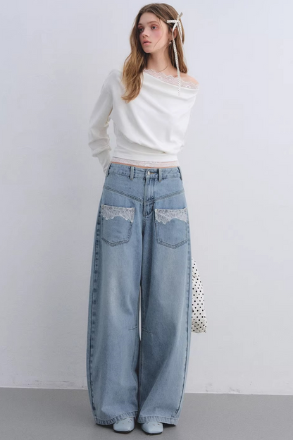 Off-Shoulder-Top mit Spitzeneinsatz