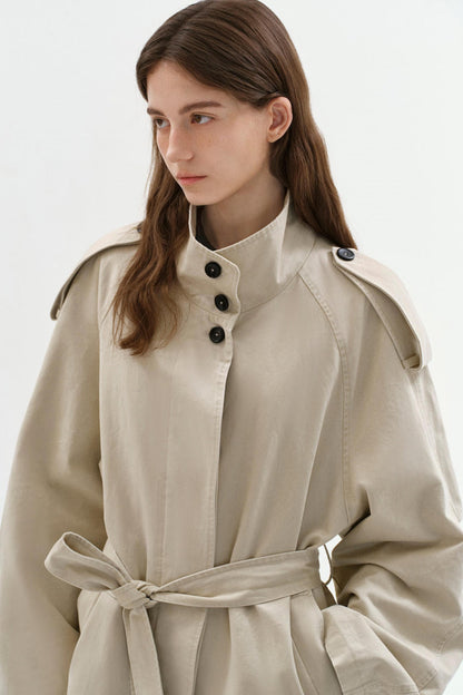 Washed Cotton Short Trench Coat