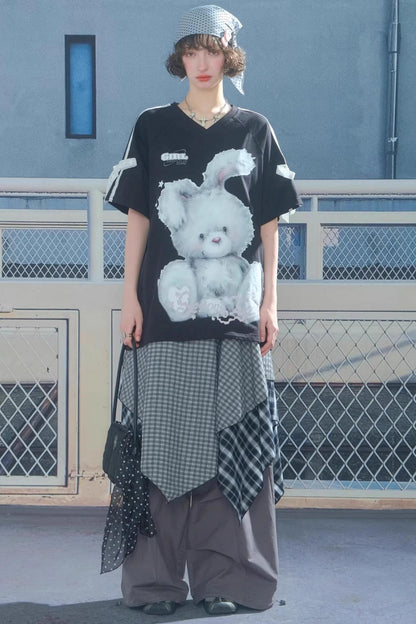 Summer Vintage Lace Bow Short Sleeve T-Shirt