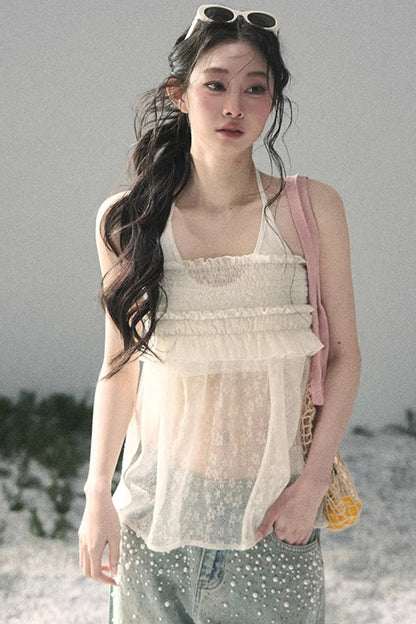 Sheer Lace Floral Top Set
