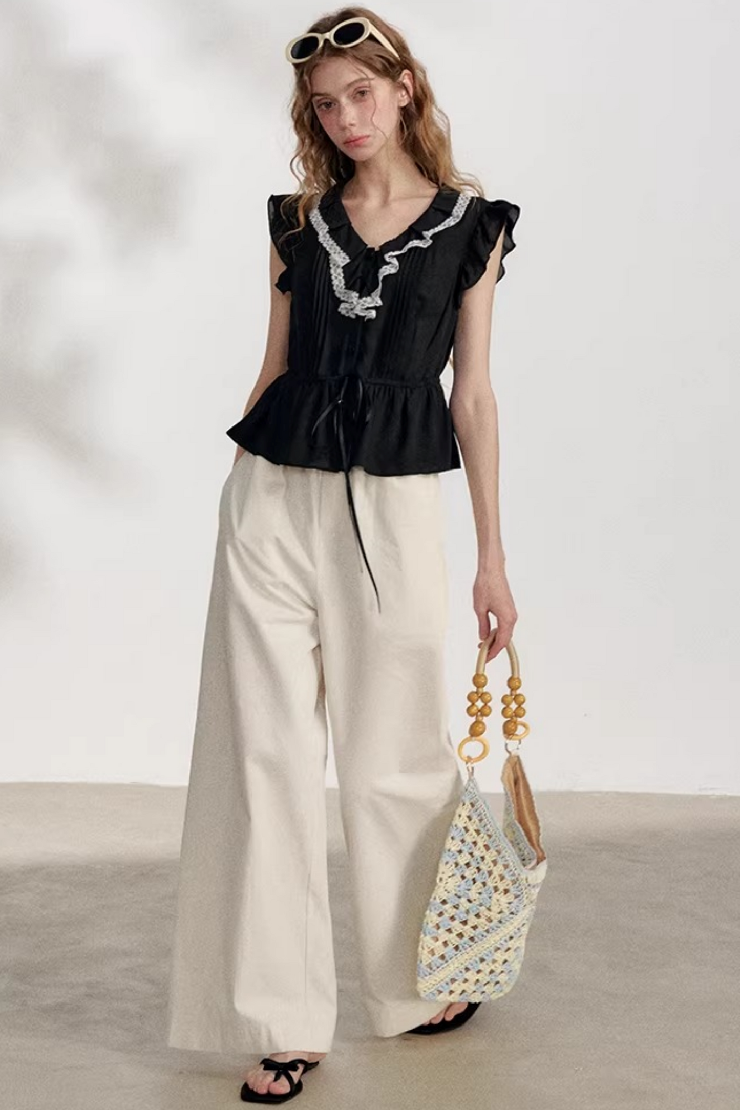 Blusa in chiffon e pizzo