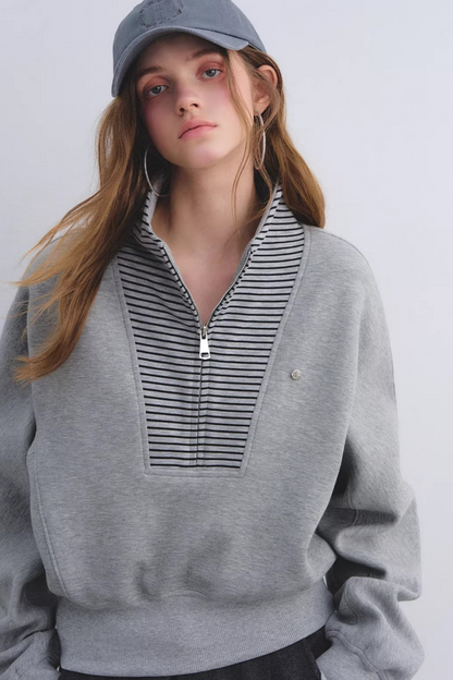 Striped Patchwork Half-Zip Jacket