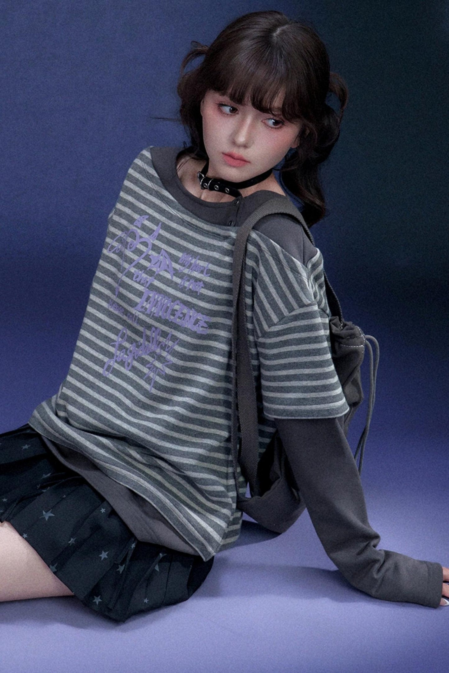 Striped Graffiti Print Top