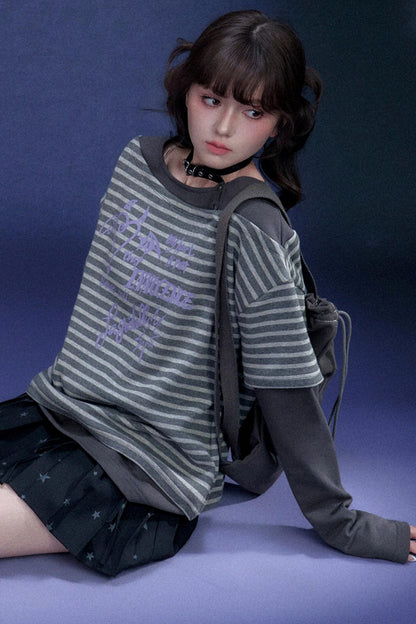 Striped Graffiti Print Top