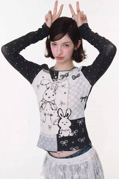 Contrast Bow Rabbit Top