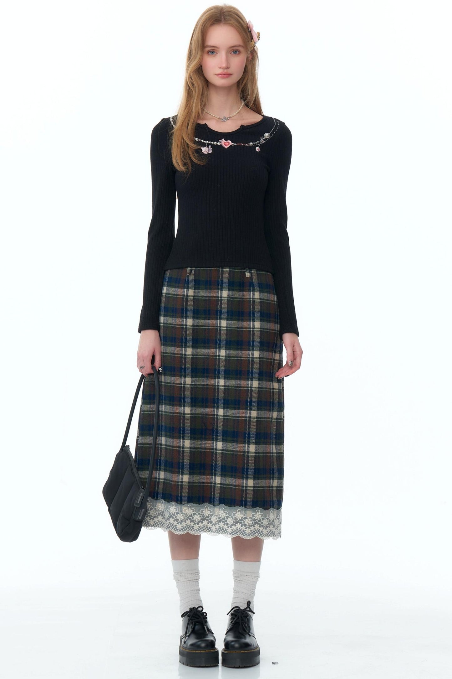 Retro Design Plaid Lace Skirt