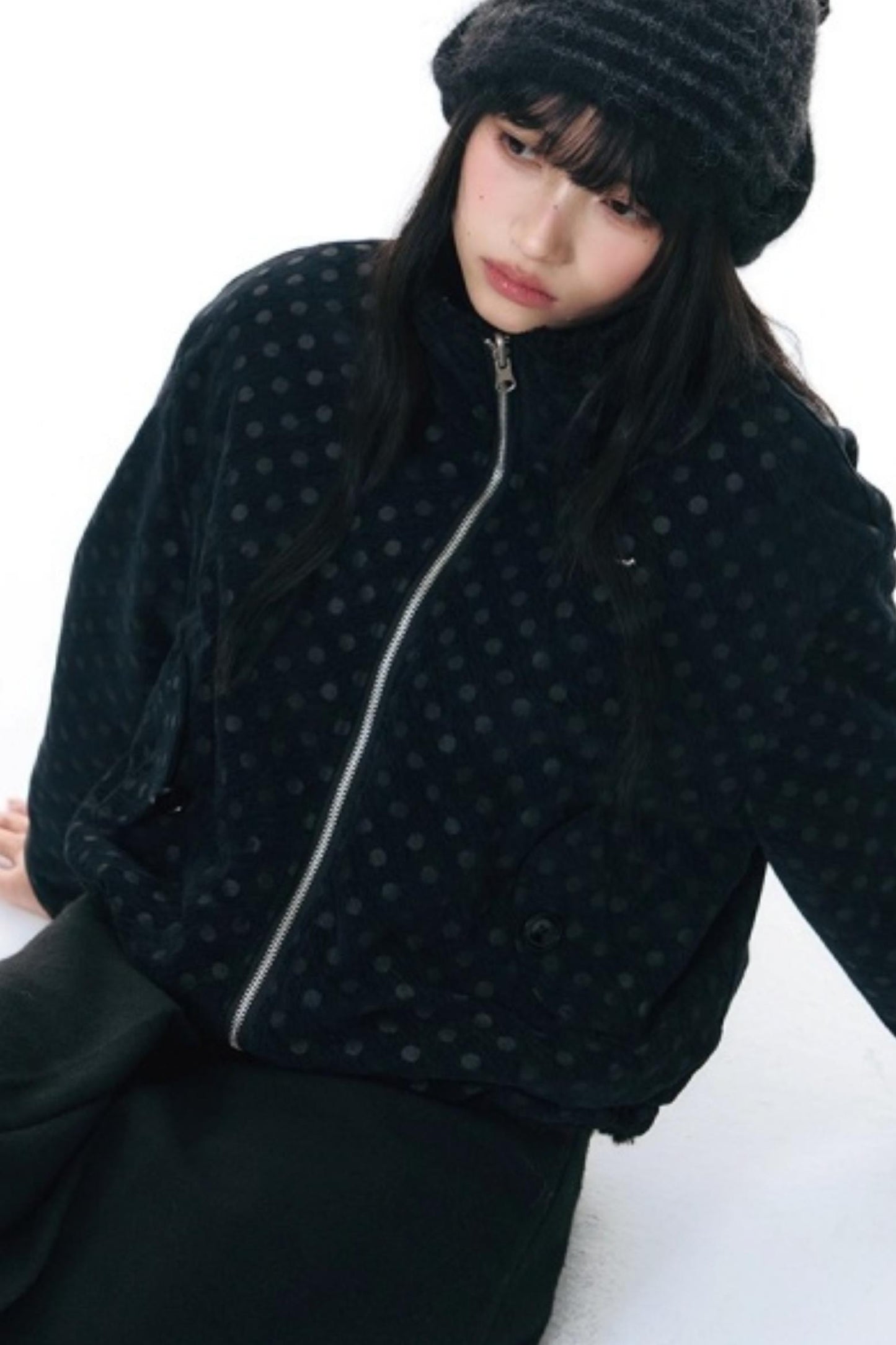 Polka Dot Woolen Reversible Jacket