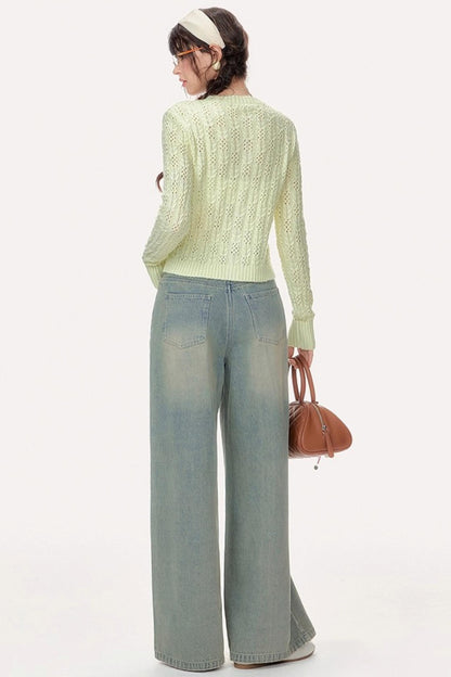 Vintage High-Waisted Diamond Bow Straight Pants