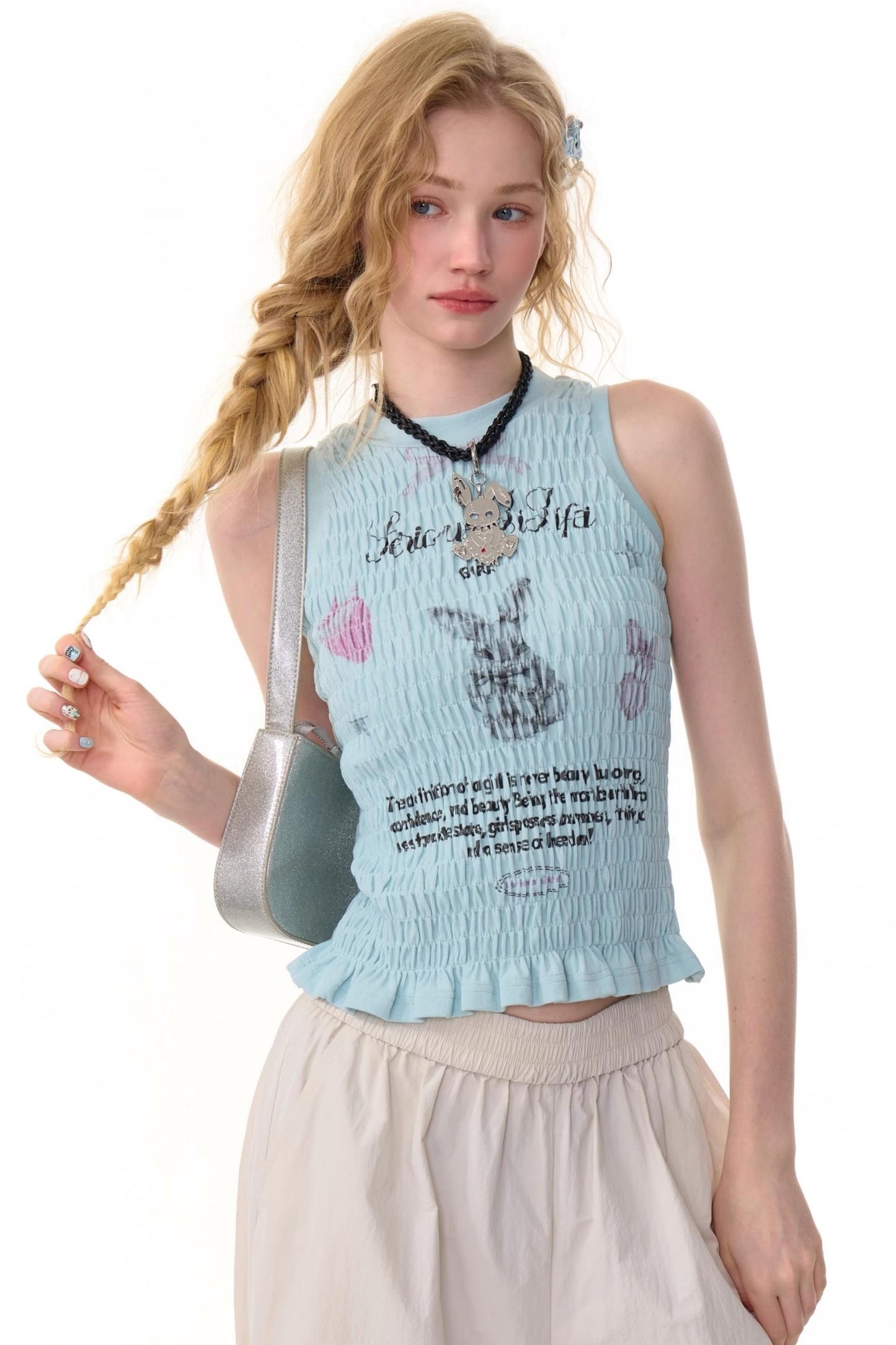 Rabbit Print Wrap Top