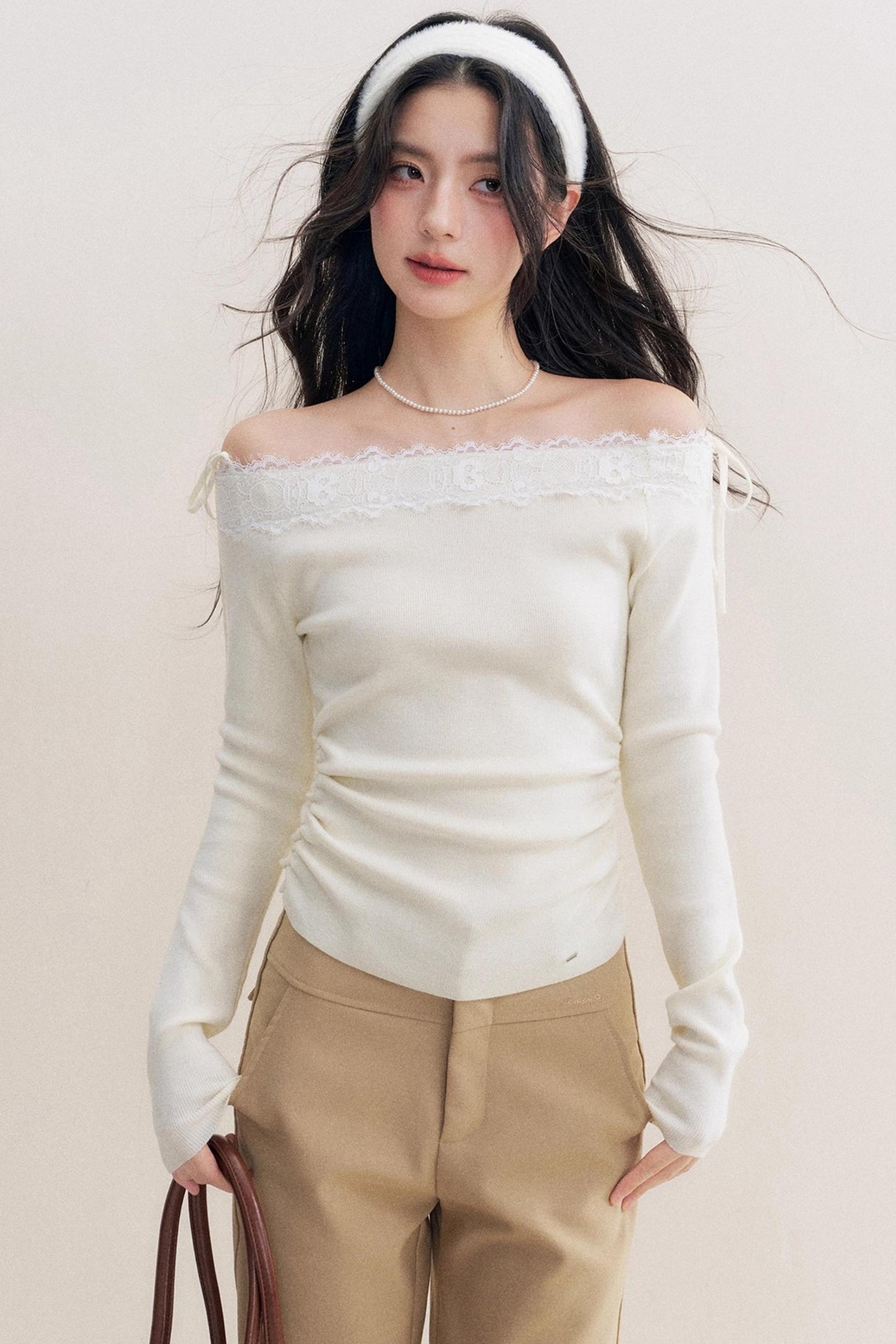 Lace Paneled Long Knit Top