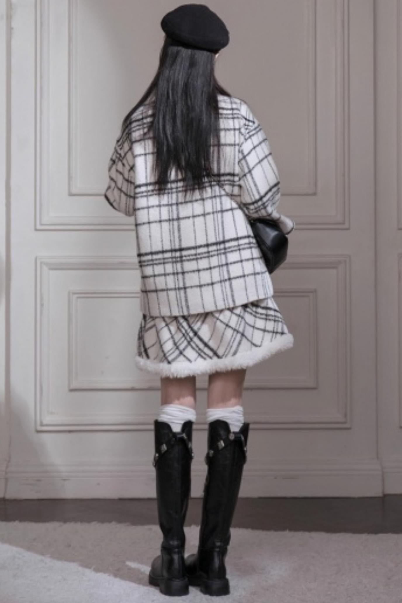 Checkered Wool Plaid Dress Set-Up