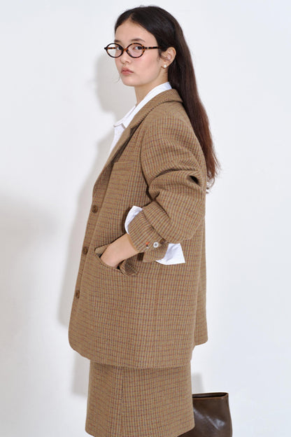 Color Block Plaid Suit Jacket