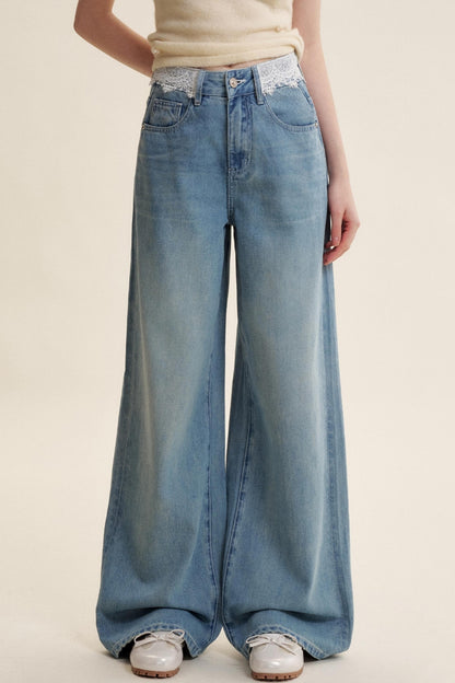 Lace Patchwork High-Rise Jeans