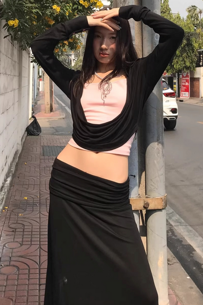 Color-Block Knit Cowl Top Set