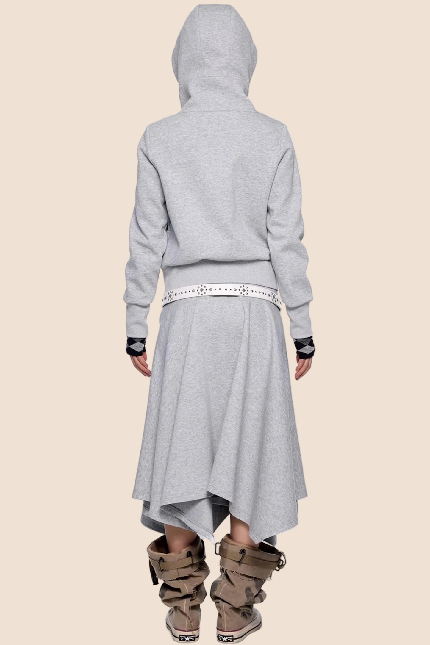 Diagonal Zipper Hooded Jacket Set-Up