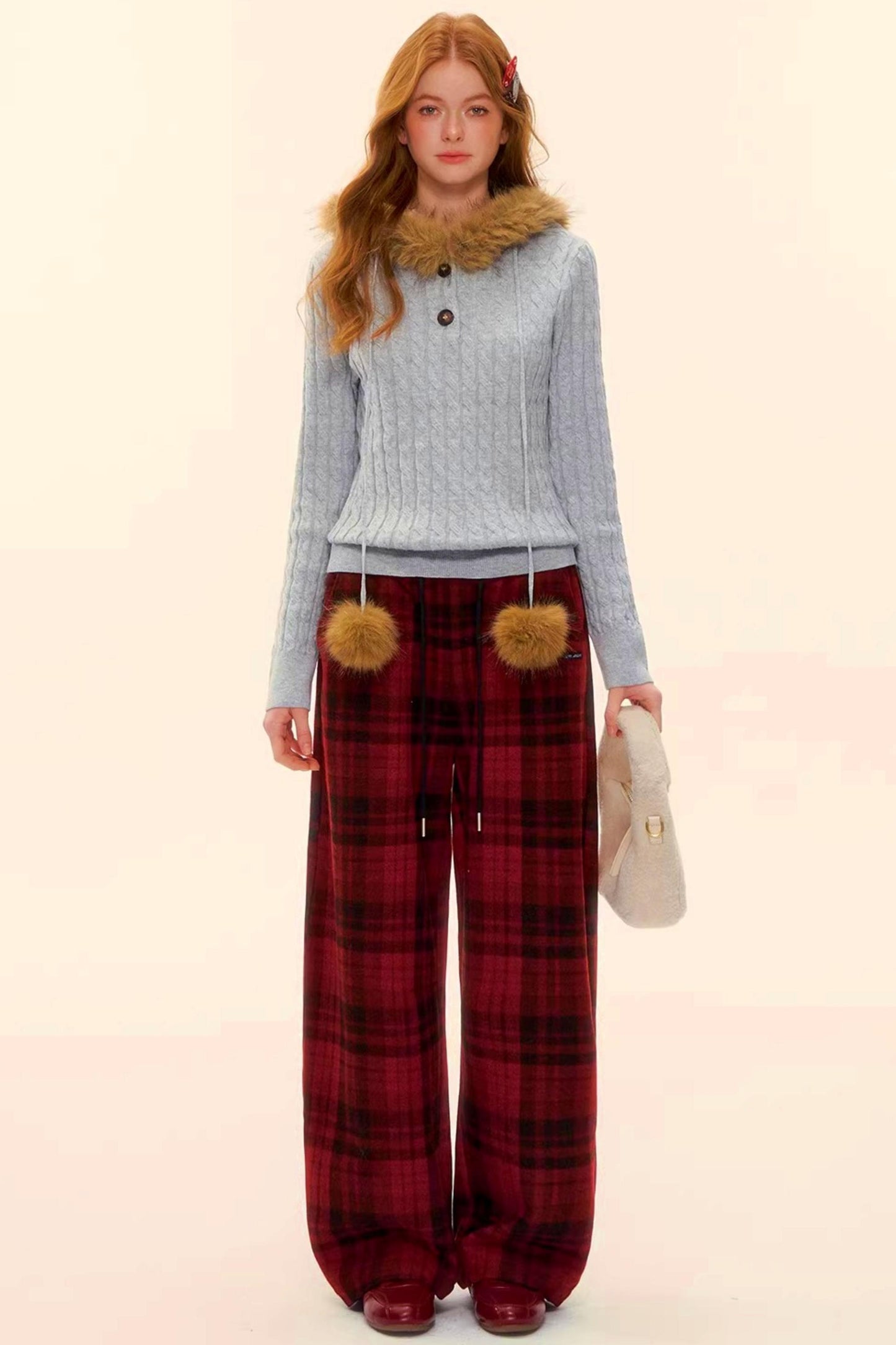 Woolen Plaid Retro Fleece-Lined Pants