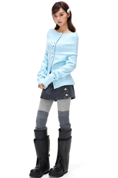 Colorful Button Off-Shoulder Knit Sweater