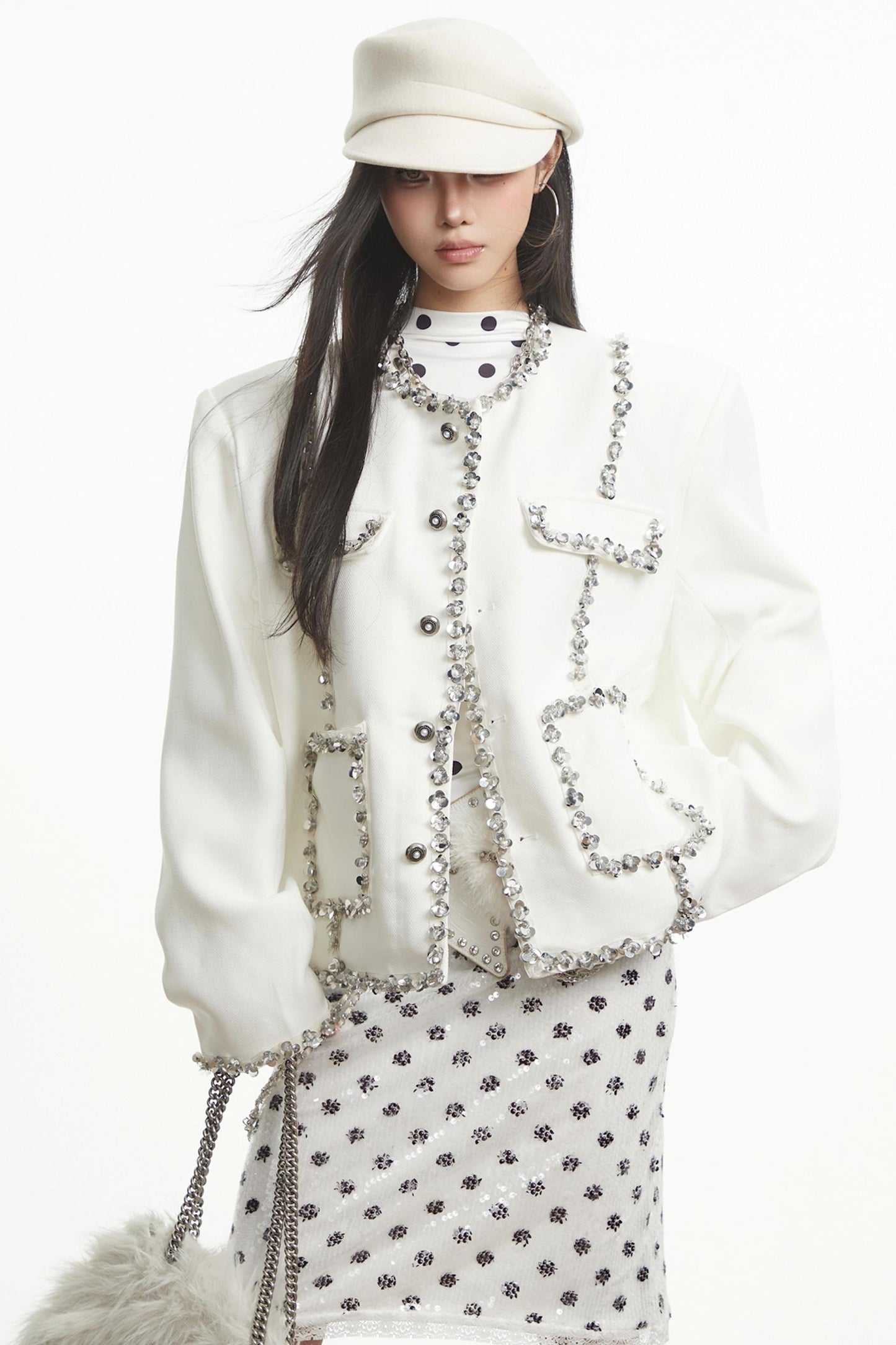 White Sequin Shoulder Jacket