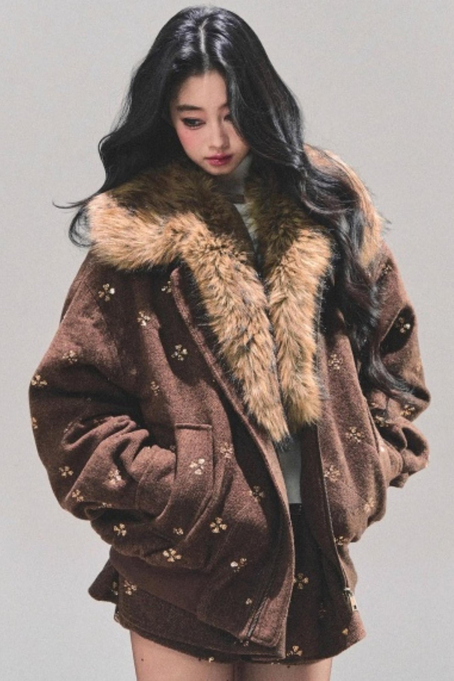 Maillard Wool Jacket With Skirt Set-Up