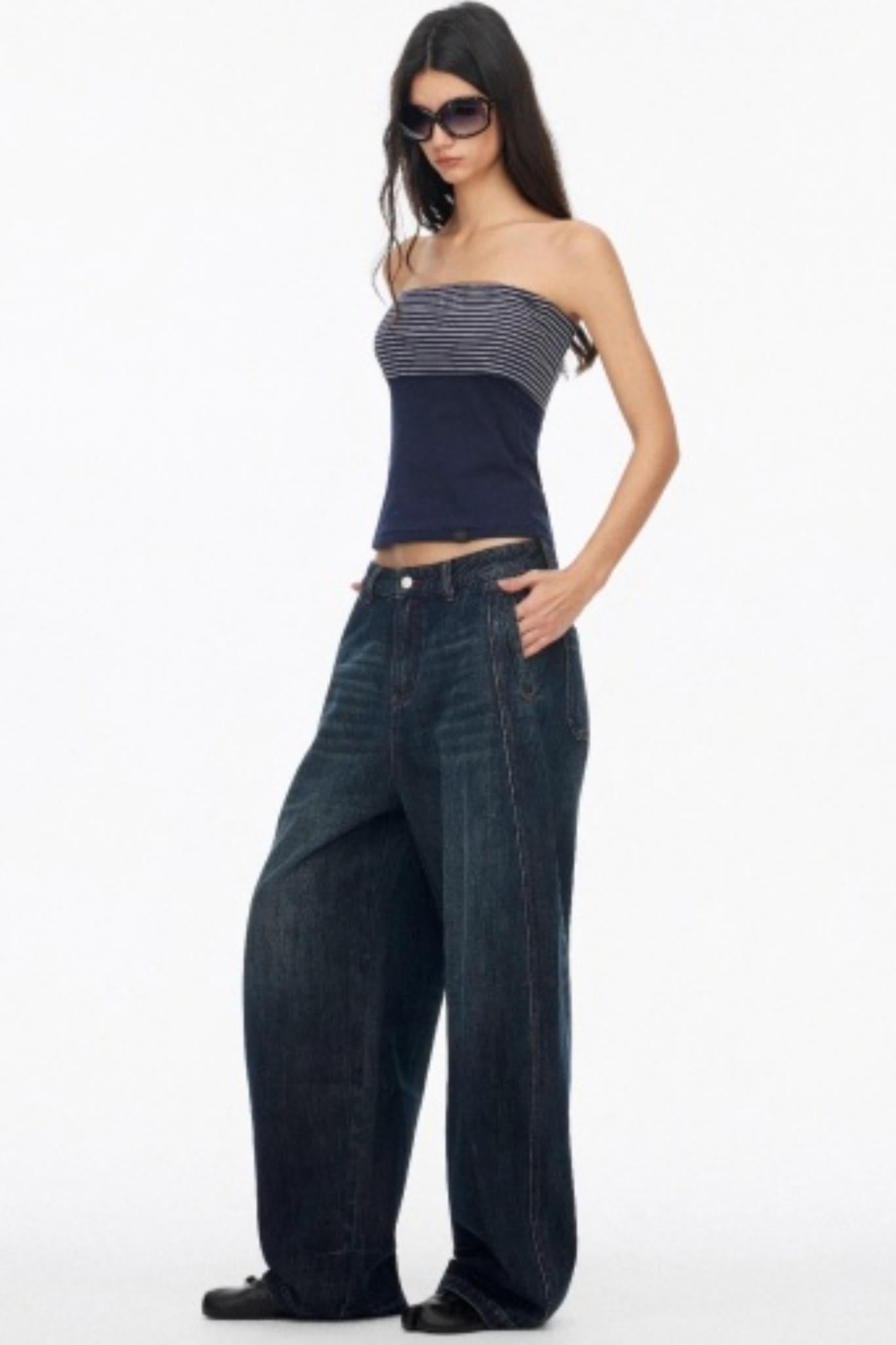 Distressed Cat Whiskers Straight Jeans